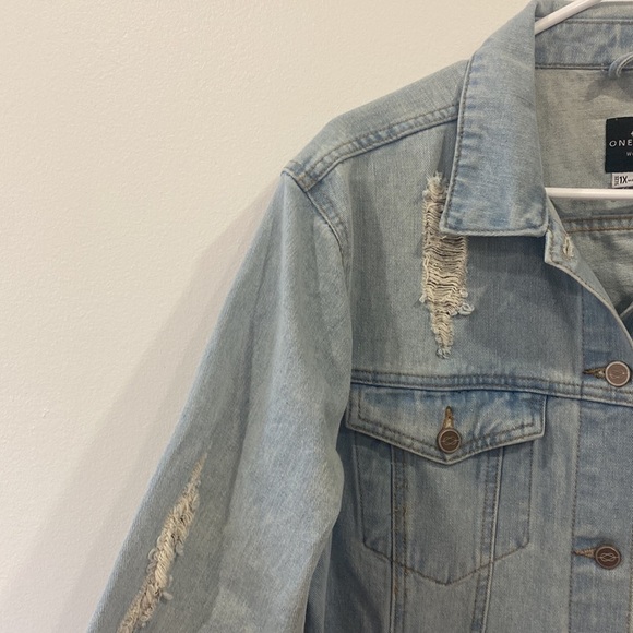ONE5ONE Distressed / Ripped Denim Jacket 100% Cotton - Picture 3 of 14